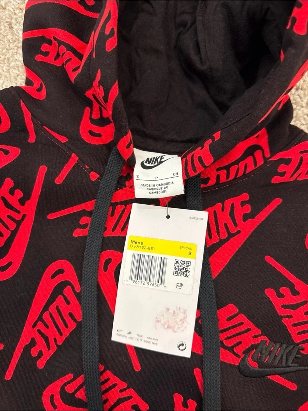Nike Black Hoodie with Red Allover Logo Print